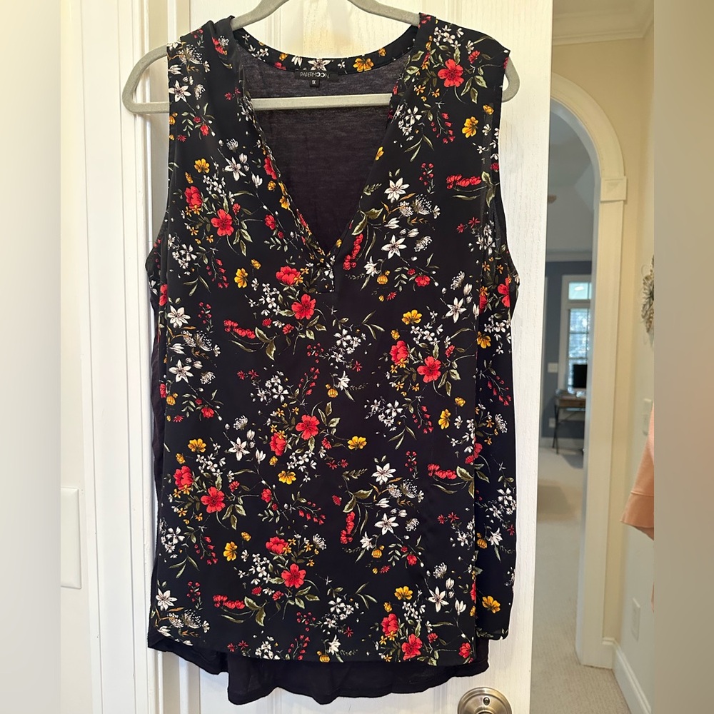 Papermoon Floral Sleeveless Blouse - Navy and Multicolor 1X